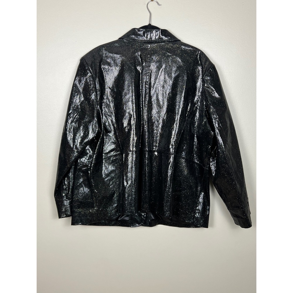 Terry Lewis Black Metallic Crackle Genuine Leather Blazer Jacket‎ Womens 3X Plus - Picture 2 of 10